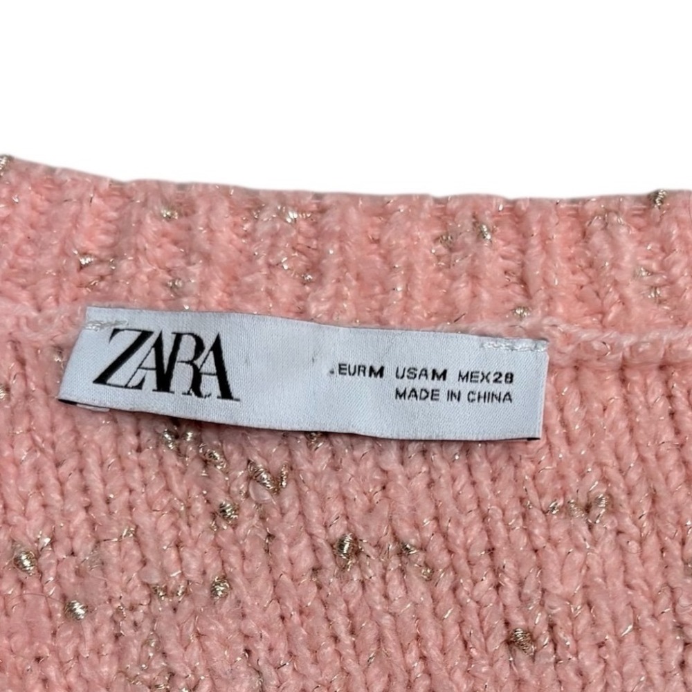 ZARA Pink‎ Sparkle Puff Sleeve Sweater Womens Size Medium - Picture 6 of 7
